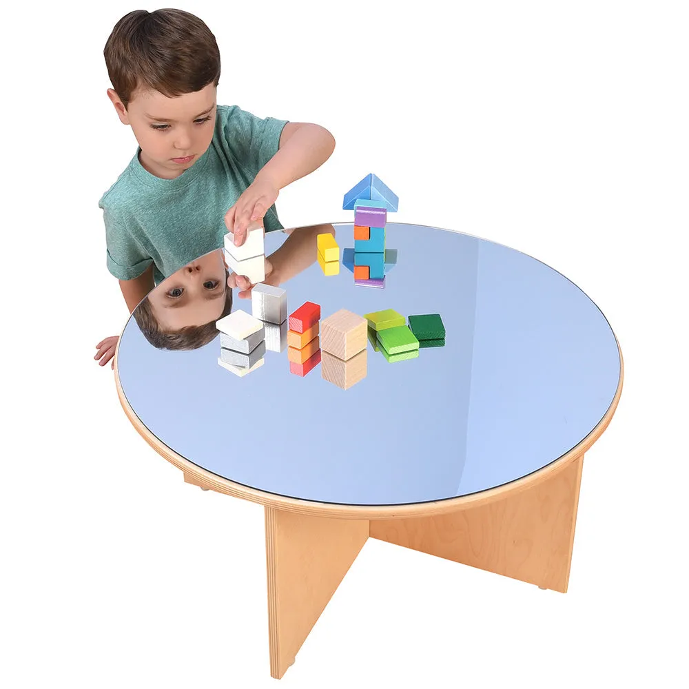 Eco-Friendly Wooden Round Table with Shatterproof Mirror Top