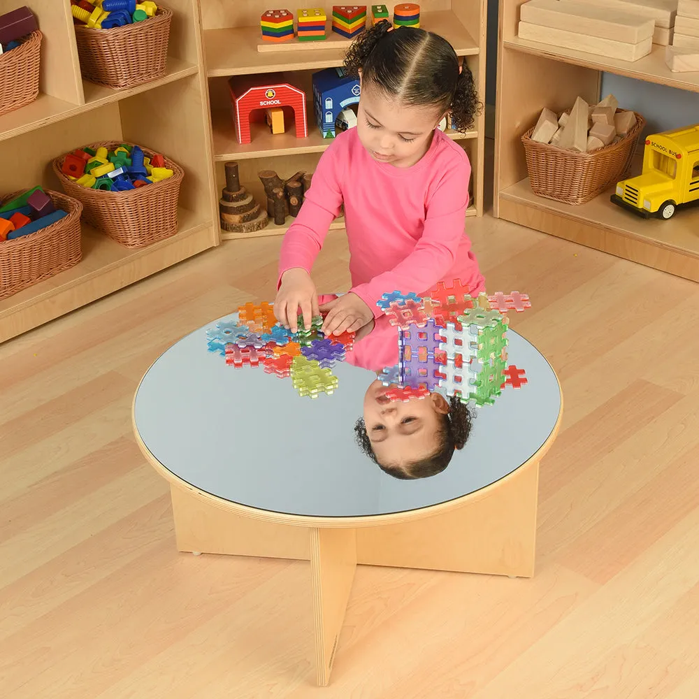 Eco-Friendly Wooden Round Table with Shatterproof Mirror Top