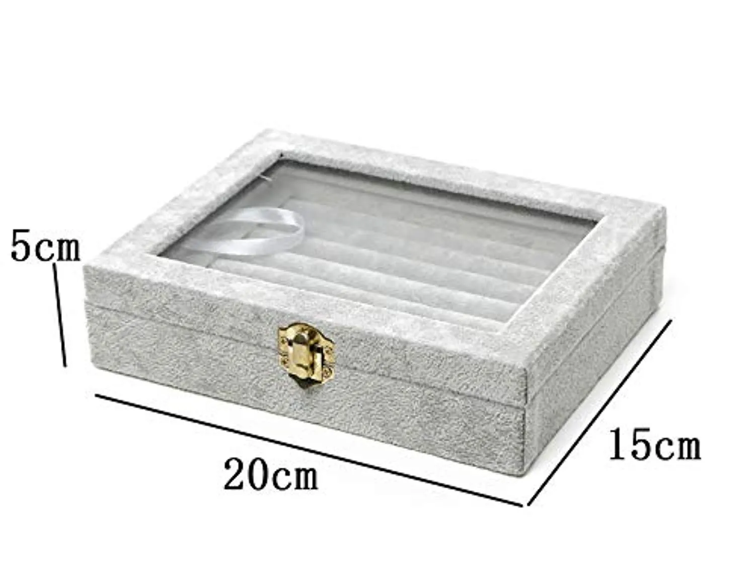 Electomania Jewelry Ring Display Box Velvet Fabric Glass Tray Holder Storage Box Organizer (Grey)