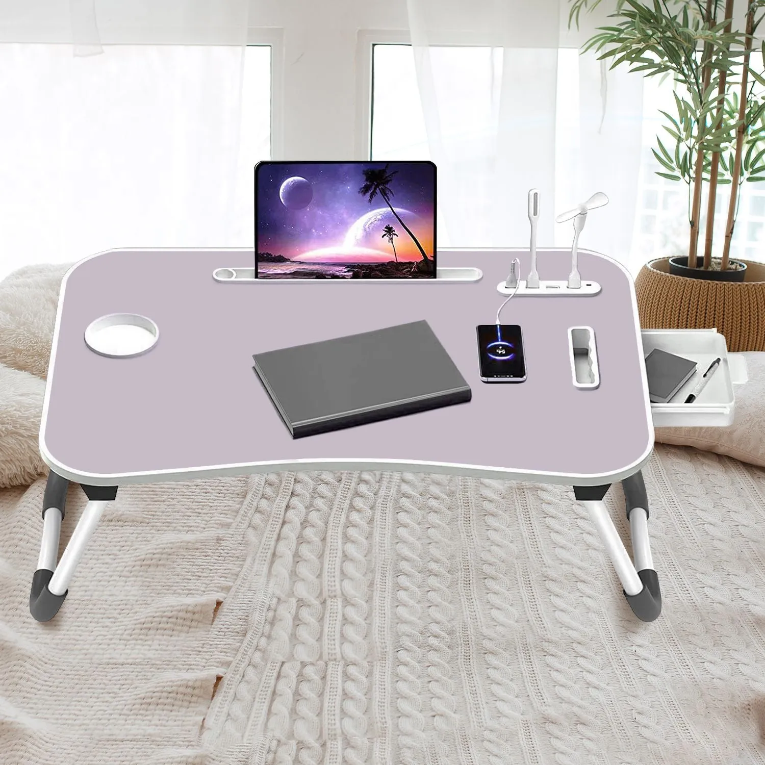 Foldable Laptop Bed Desk w/ USB Ports & Accessories, Ekkio