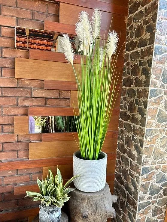 FOX & FERN Reed Grass Flower Artificial Plant (7 Flowers) with Pot | Elevate any Indoor/outdoor Space | Contemporary Home Decor (Ht. 48")