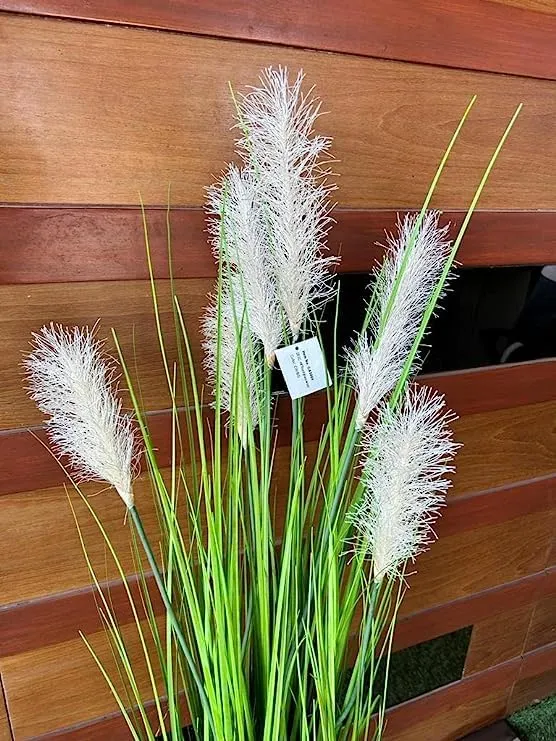 FOX & FERN Reed Grass Flower Artificial Plant (7 Flowers) with Pot | Elevate any Indoor/outdoor Space | Contemporary Home Decor (Ht. 48")