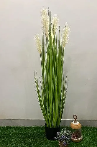 FOX & FERN Reed Grass Flower Artificial Plant (7 Flowers) with Pot | Elevate any Indoor/outdoor Space | Contemporary Home Decor (Ht. 48")