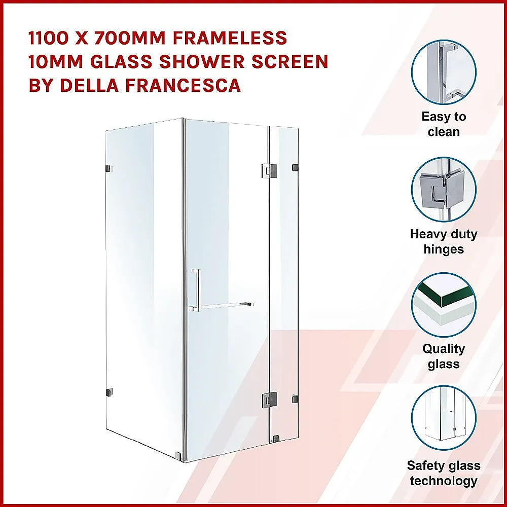 Frameless 10mm Glass Shower Screen, 1100x700mm, Chrome Hardware, Della Francesca