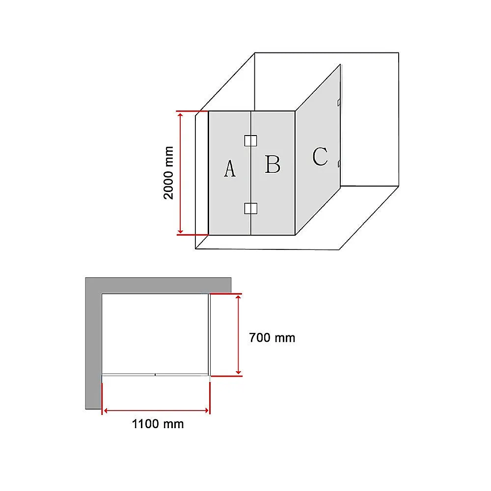 Frameless 10mm Glass Shower Screen, 1100x700mm, Chrome Hardware, Della Francesca