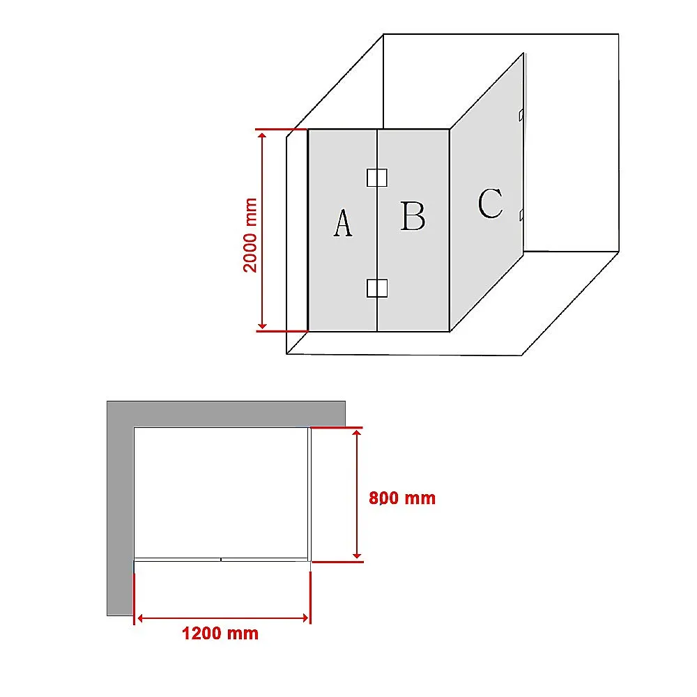 Frameless 10mm Glass Shower Screen 120x80cm Chrome