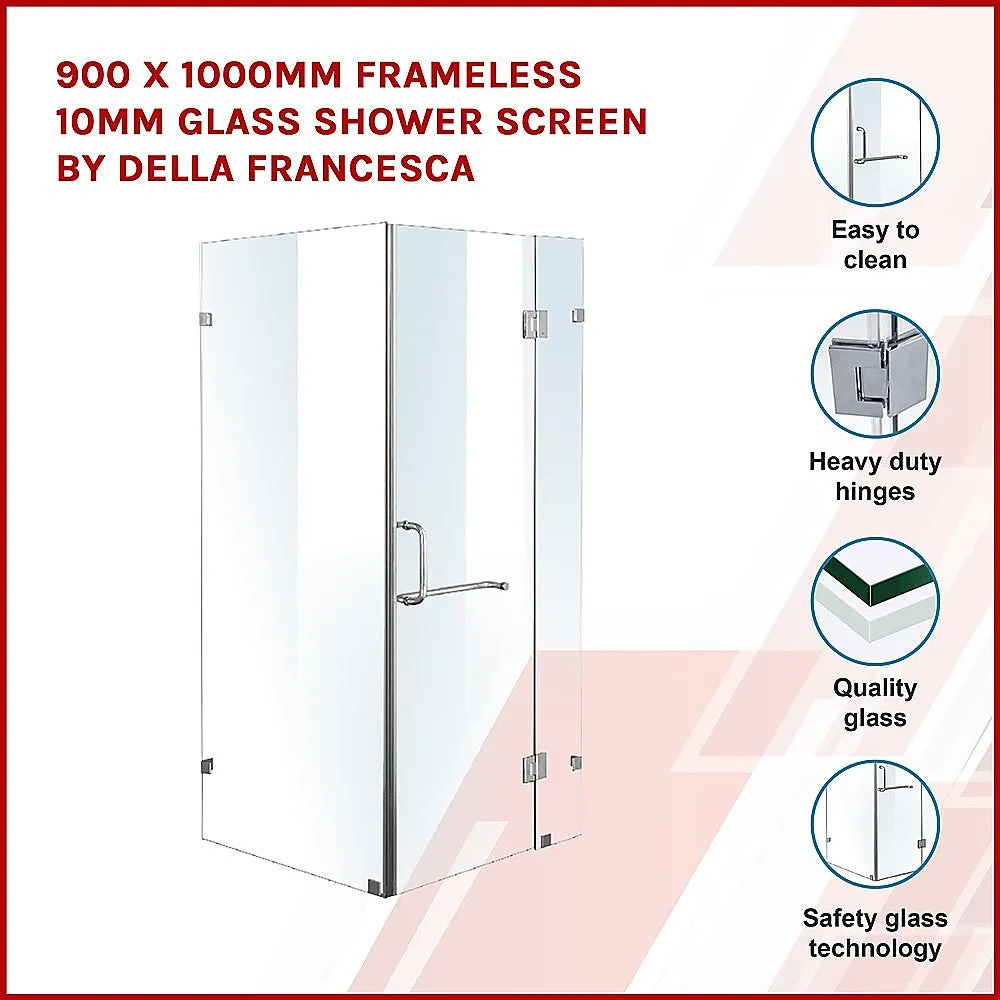 Frameless 10mm Glass Shower Screen, Chrome Finish, 900x1000mm, Della Francesca