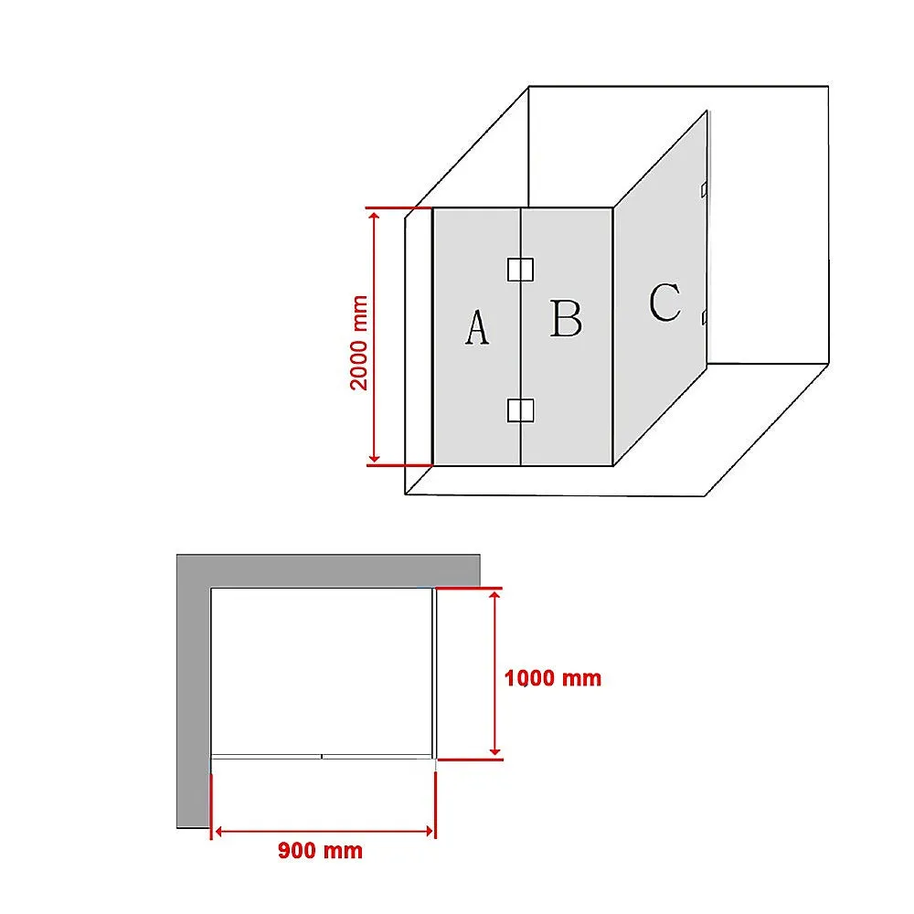 Frameless 10mm Glass Shower Screen, Chrome Finish, 900x1000mm, Della Francesca