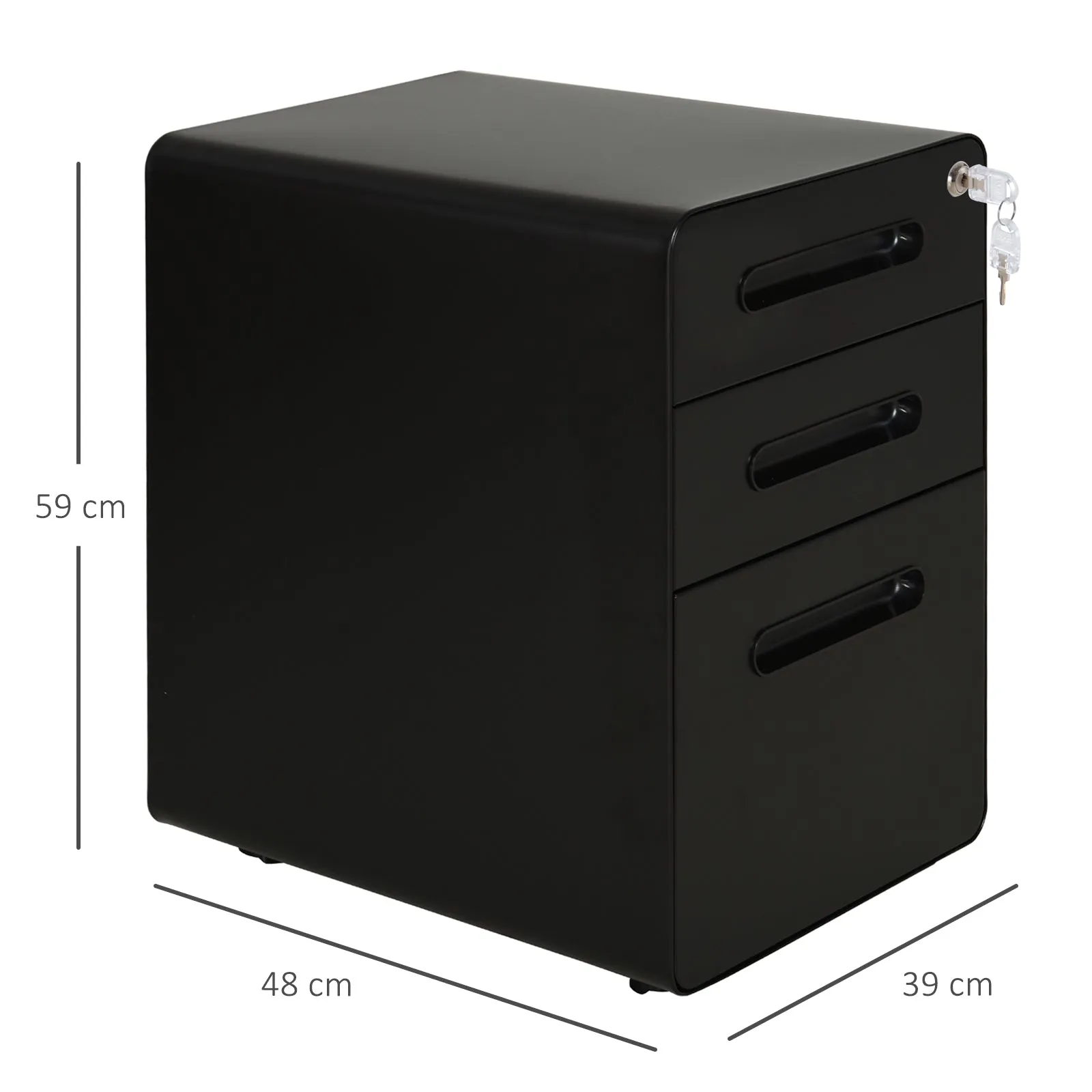 Fully Assembled 3-Drawer Mobile File Cabinet Lockable All-Metal Rolling Vertical File Cabinet Black