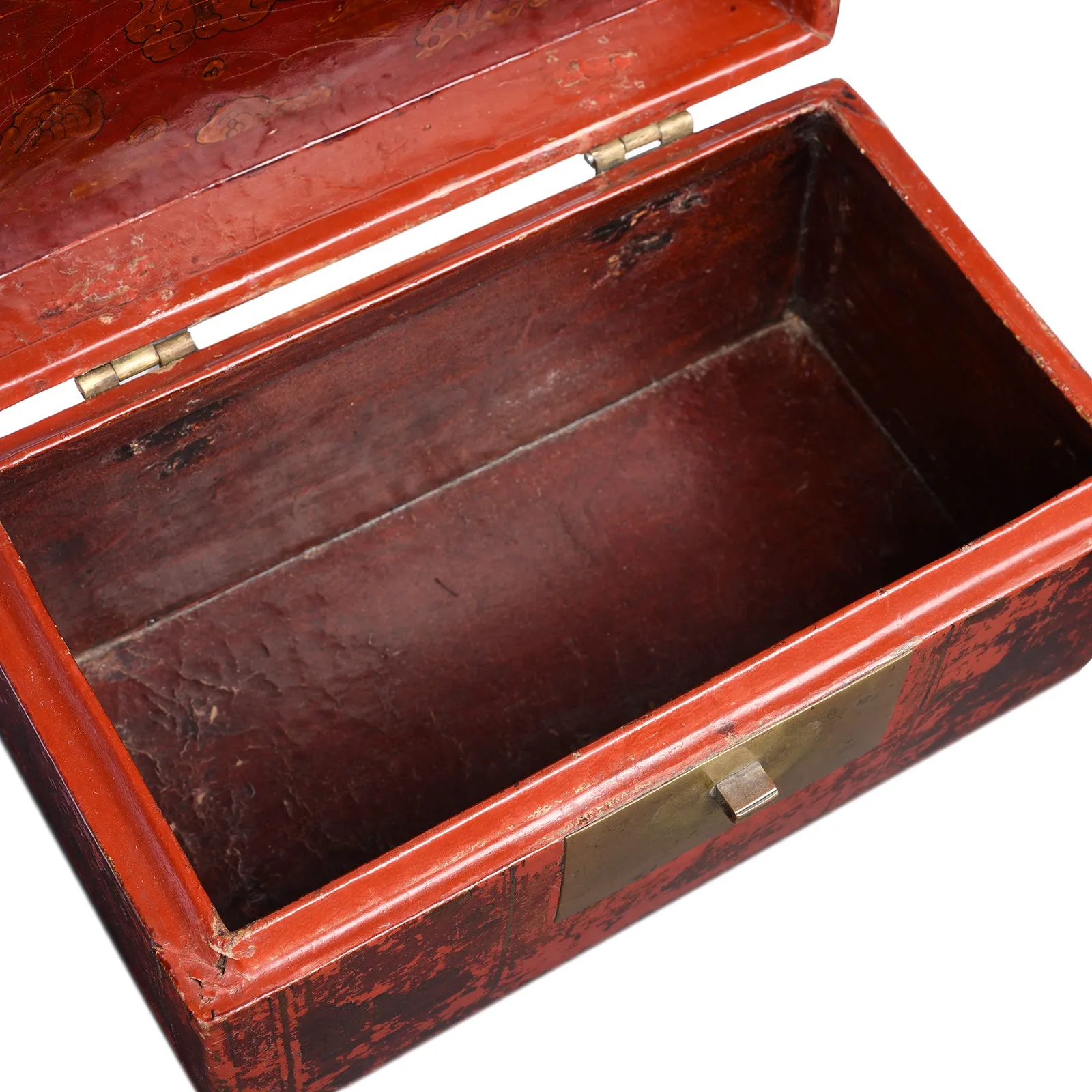 Gilt Red Lacquer Leather & Wood Document Box - Late 19thC