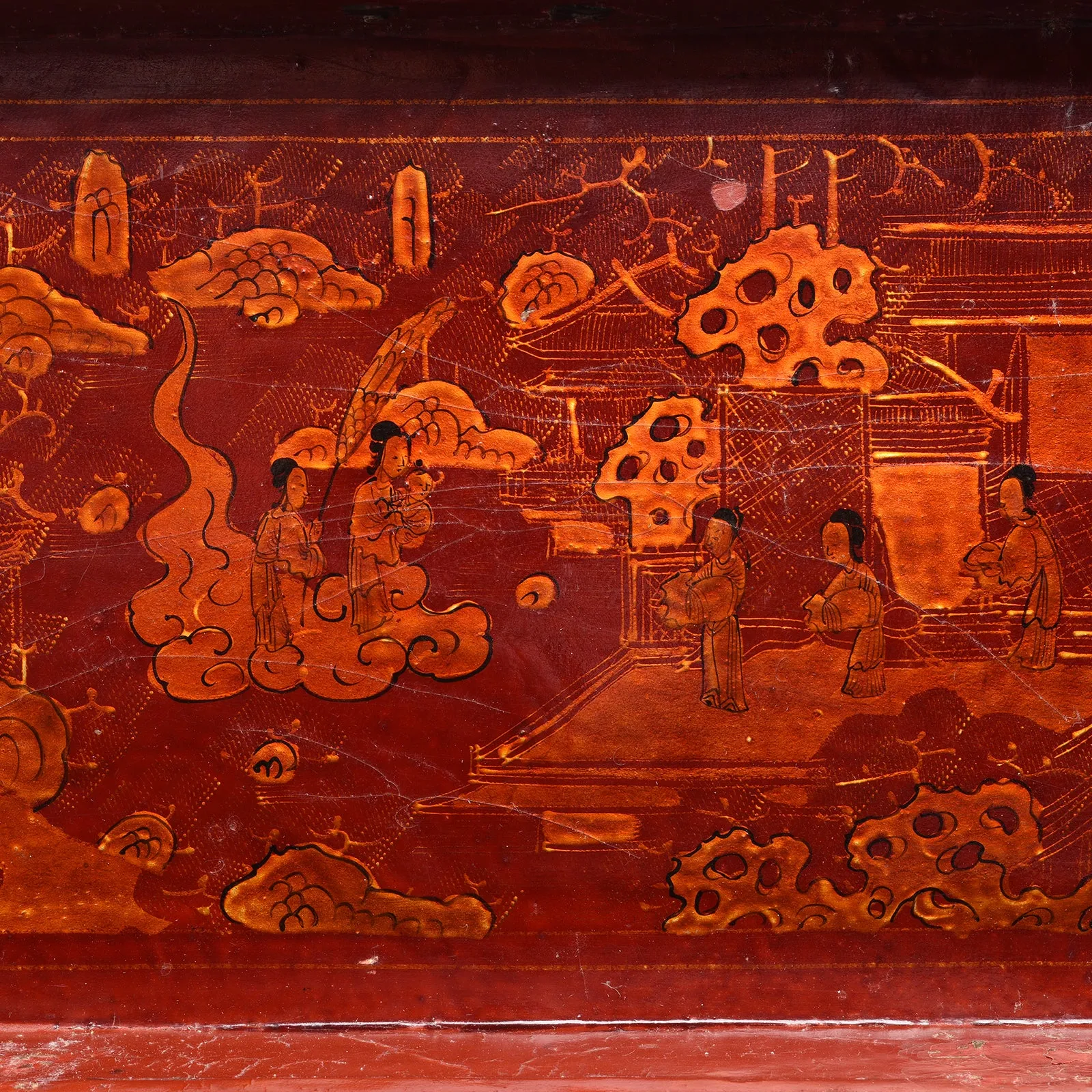 Gilt Red Lacquer Leather & Wood Document Box - Late 19thC