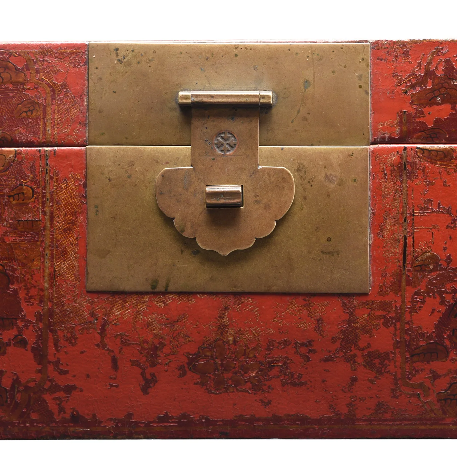 Gilt Red Lacquer Leather & Wood Document Box - Late 19thC