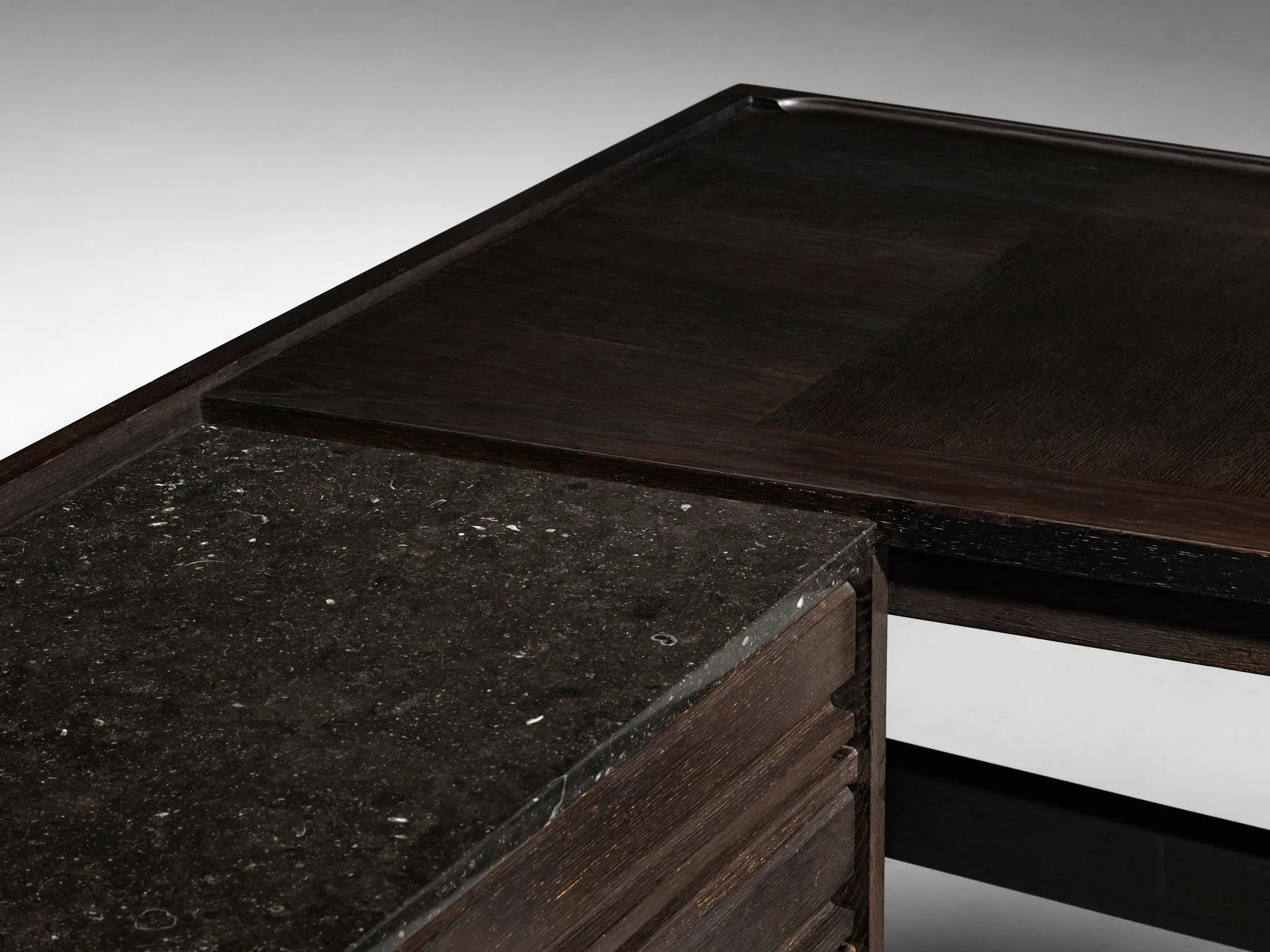 Guillerme & Chambron Corner Desk in Dark Oak and Black Stone