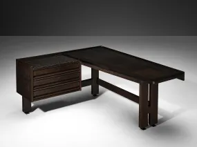 Guillerme & Chambron Corner Desk in Dark Oak and Black Stone