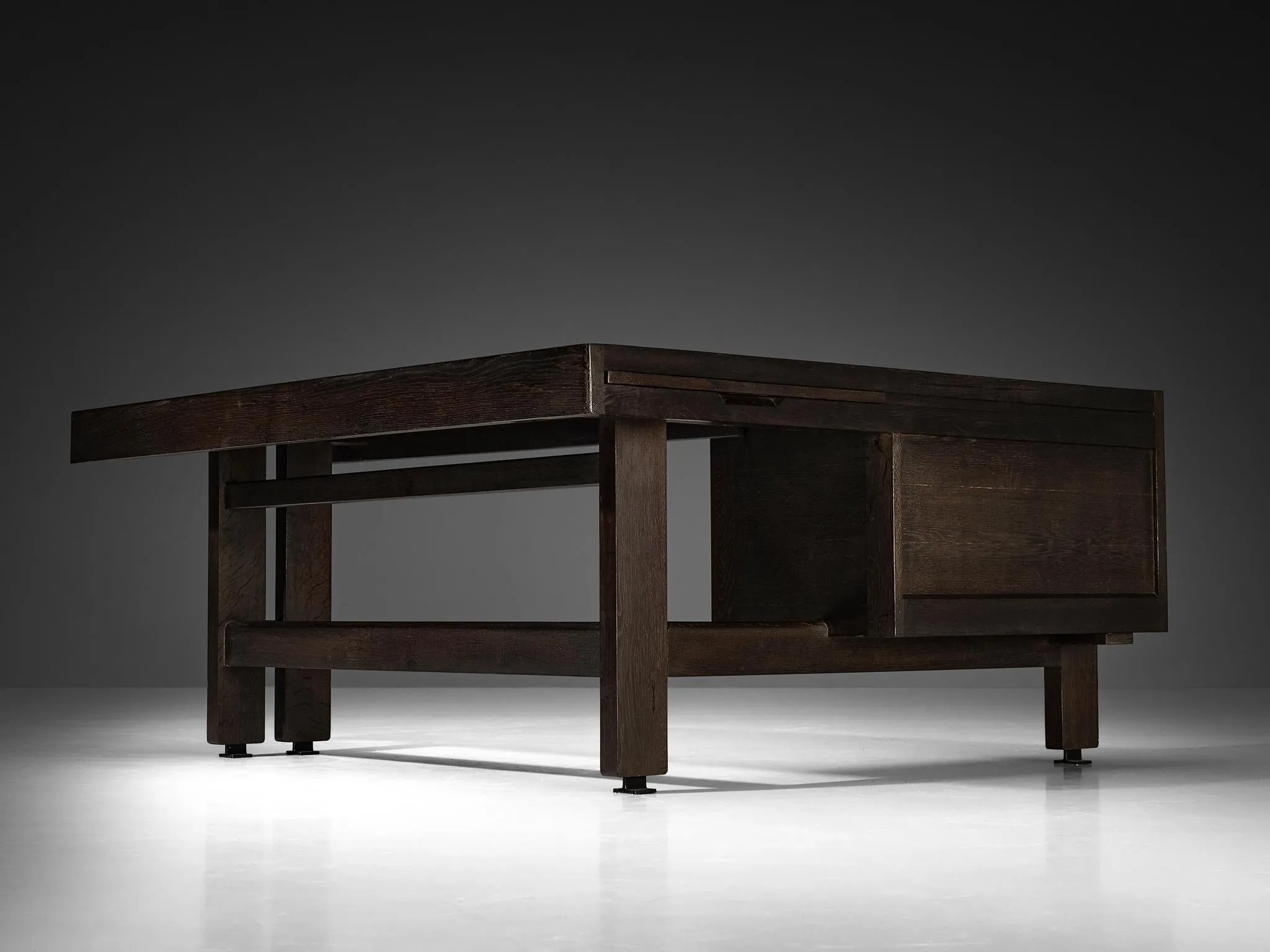 Guillerme & Chambron Corner Desk in Dark Oak and Black Stone