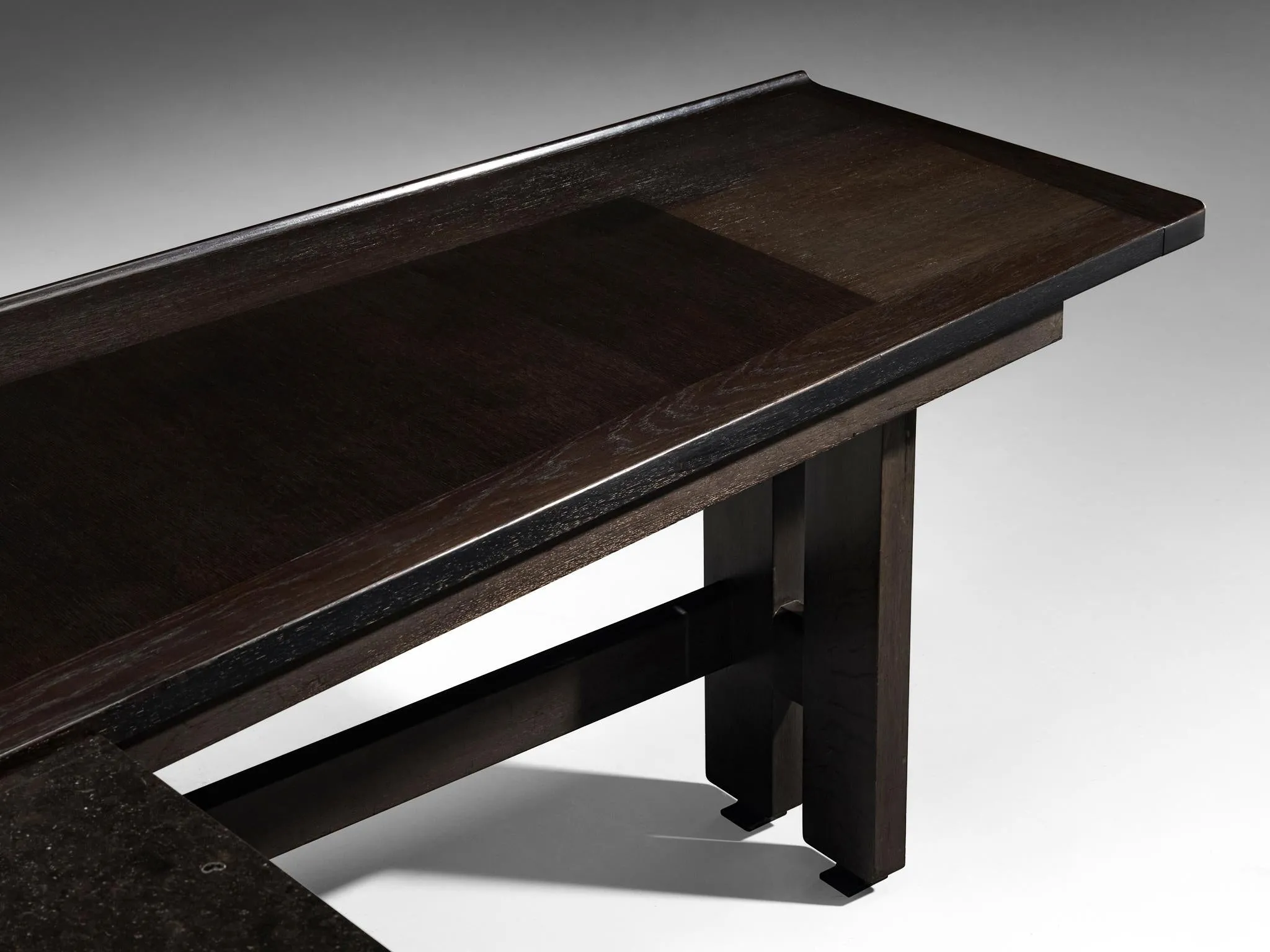 Guillerme & Chambron Corner Desk in Dark Oak and Black Stone