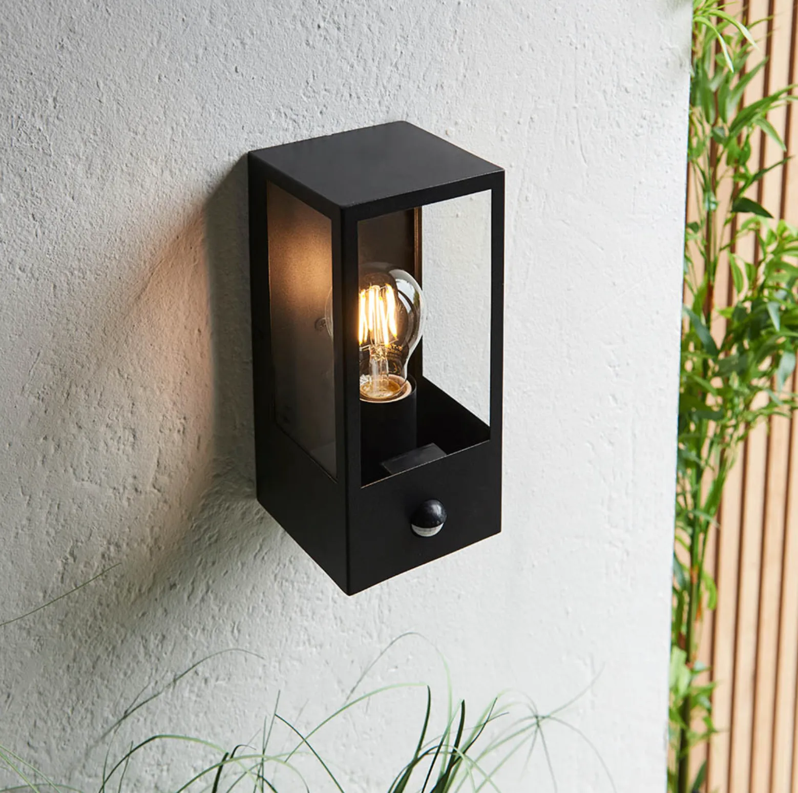 Hadlow PIR Outdoor Box Lantern In Black - ID 12055