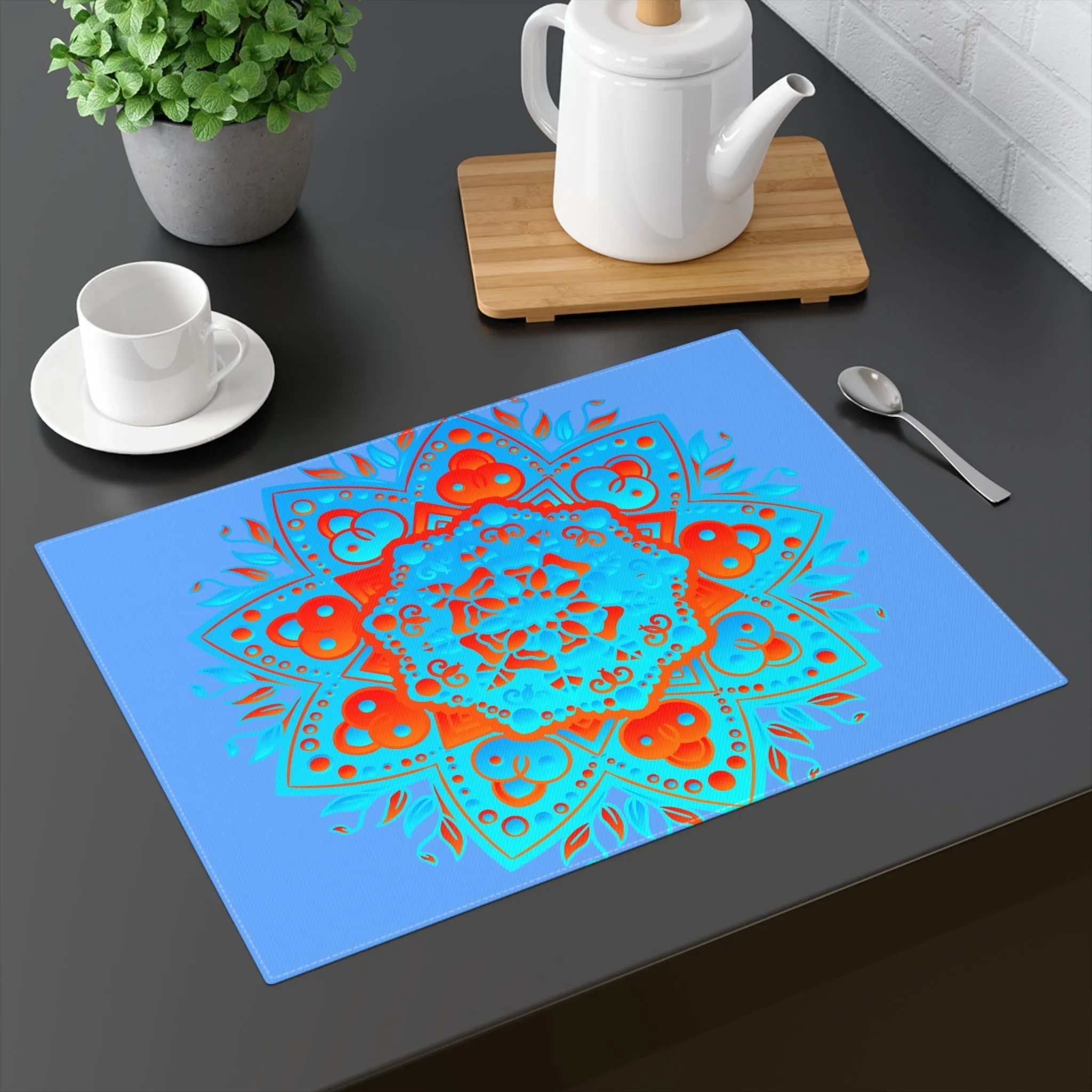 Hand-Drawn Mandala Placemat - Blue-Orange