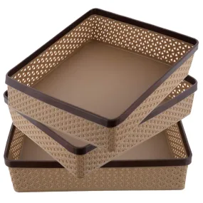 Kuber Industries Plastic 3 Pieces Solitaire Stationary Office Tray, File Tray, Document Tray, Paper Tray A4 Documents/Papers/Letters/folders Holder Desk Organizer (Coffee)