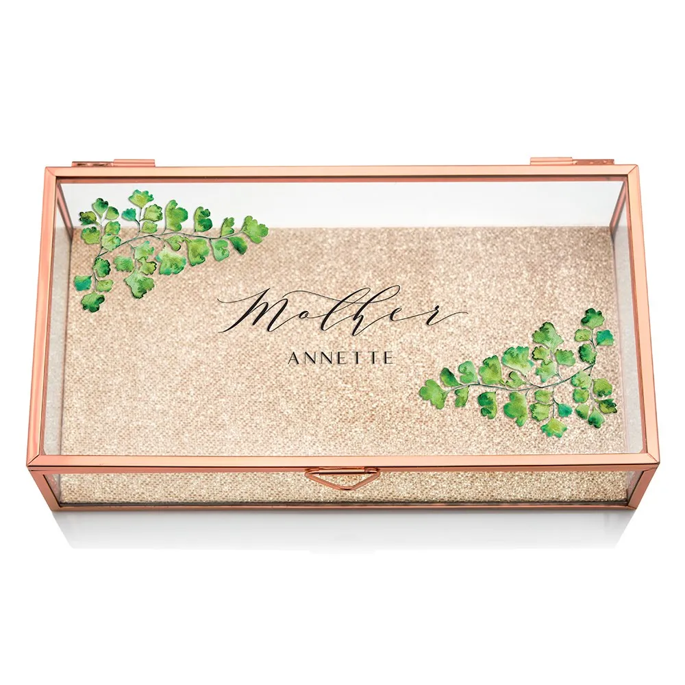 LARGE PERSONALIZED RECTANGLE GLASS JEWELRY BOX  - GREENERY