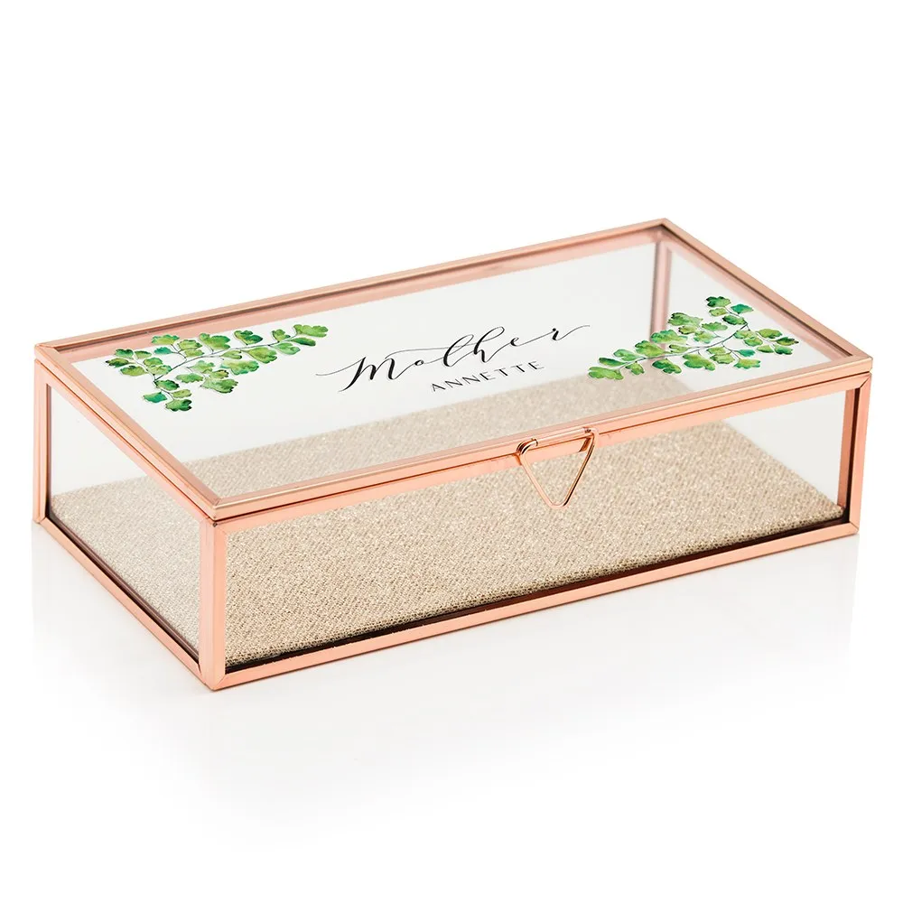 LARGE PERSONALIZED RECTANGLE GLASS JEWELRY BOX  - GREENERY