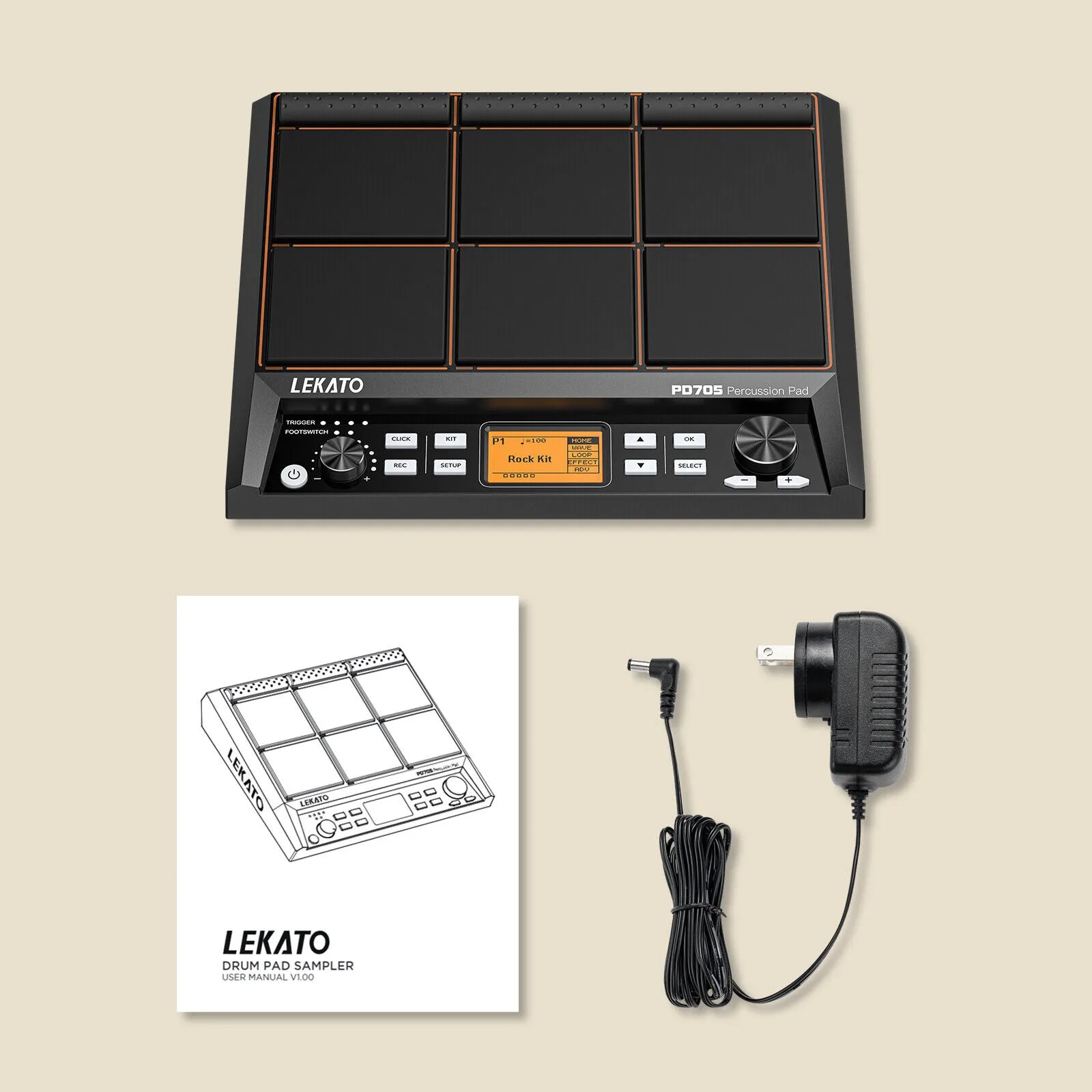 LEKATO PD705 Electric Percussion Pad Drum 9-Trigger Sample Multipad