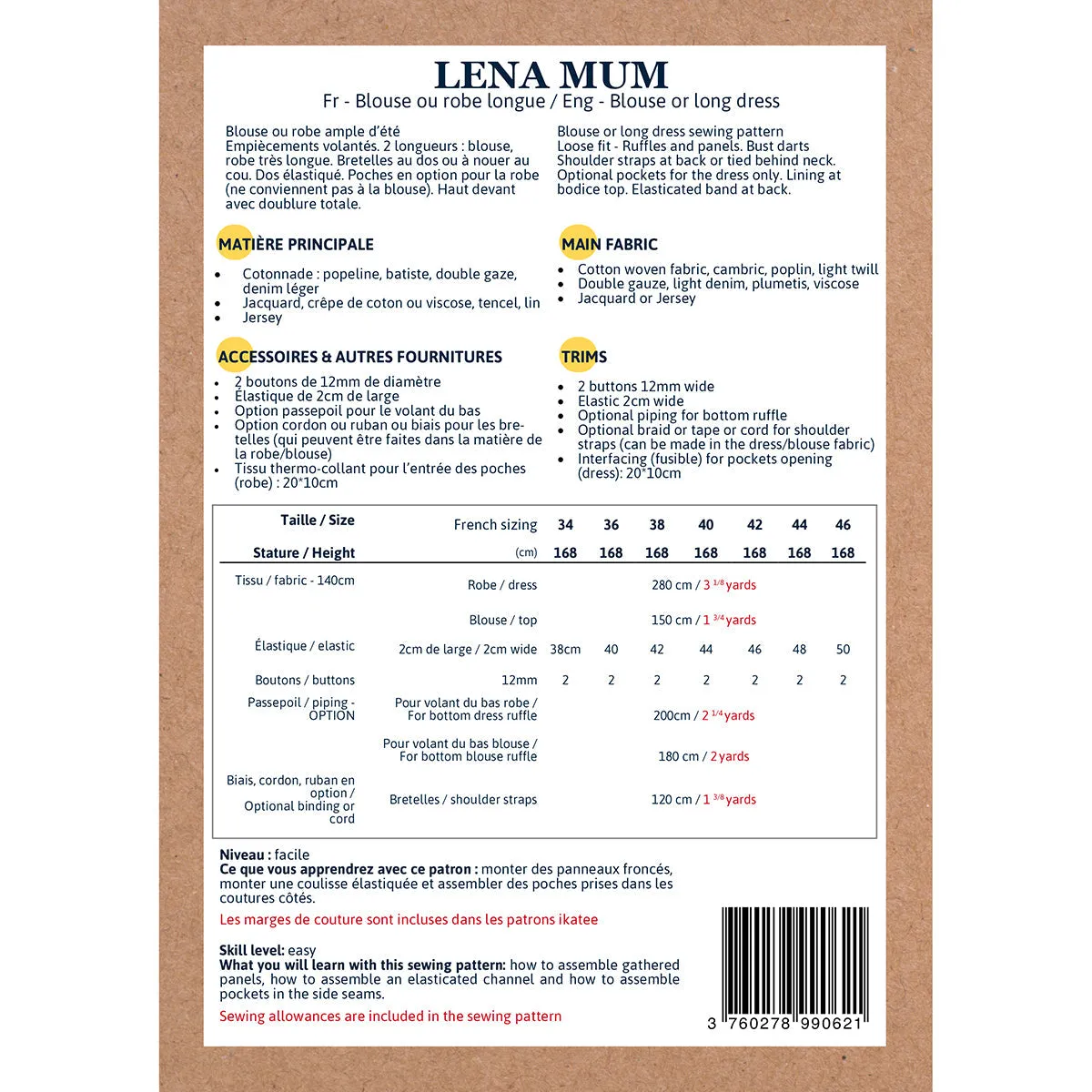 LENA Mum Blouse & dress - Woman 34/46 - PDF Sewing Pattern