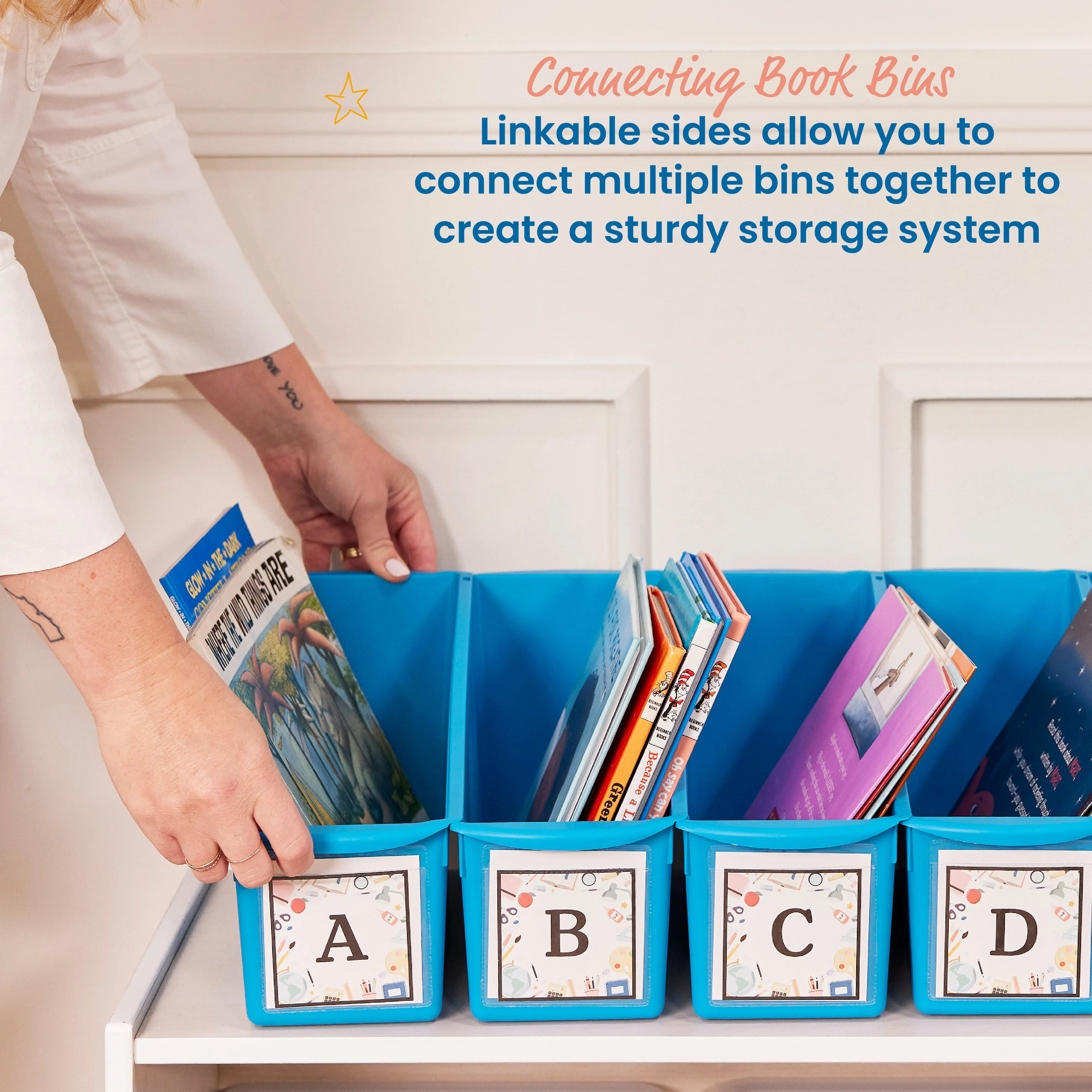 Linking Book Bins, Colorful Connecting Storage