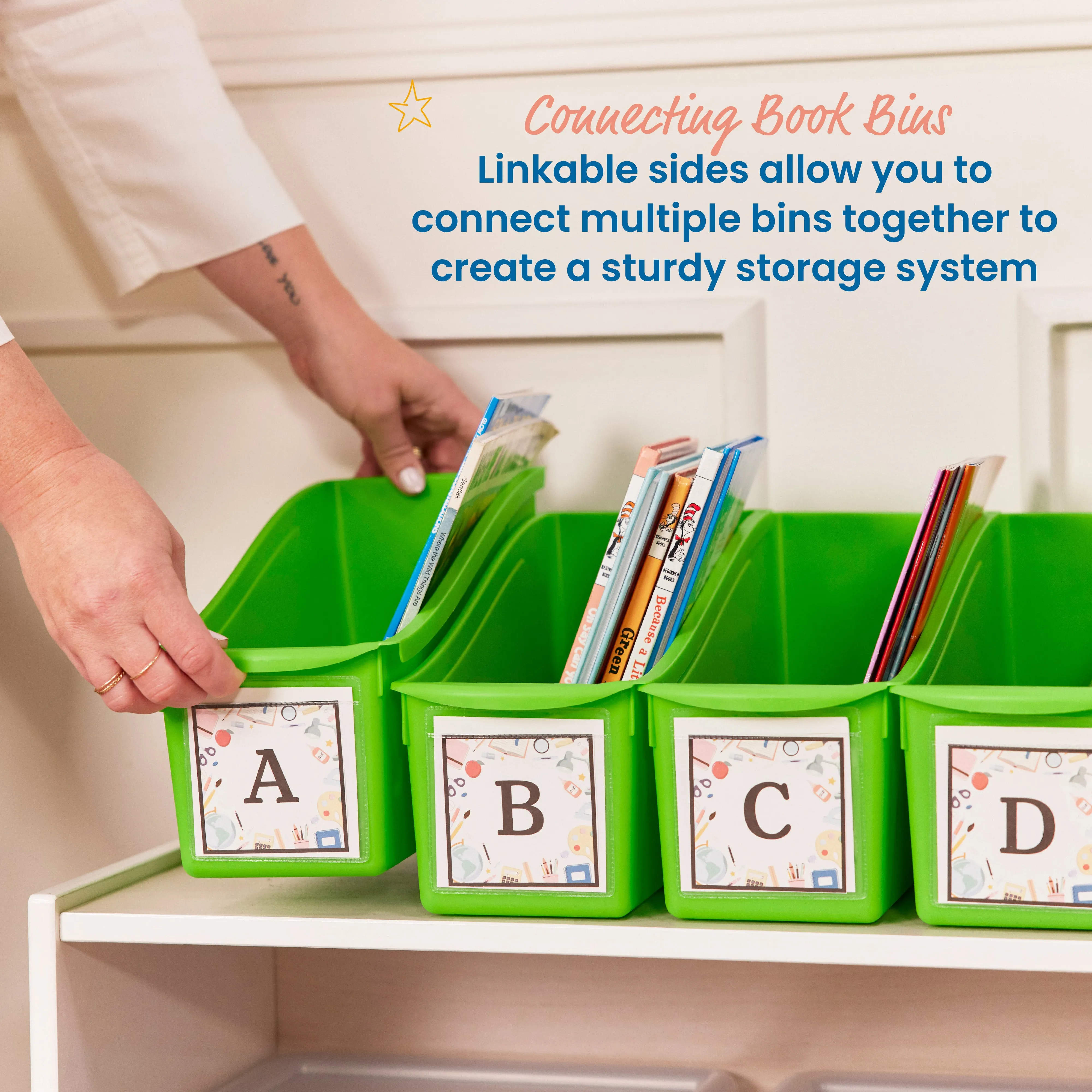 Linking Book Bins, Colorful Connecting Storage