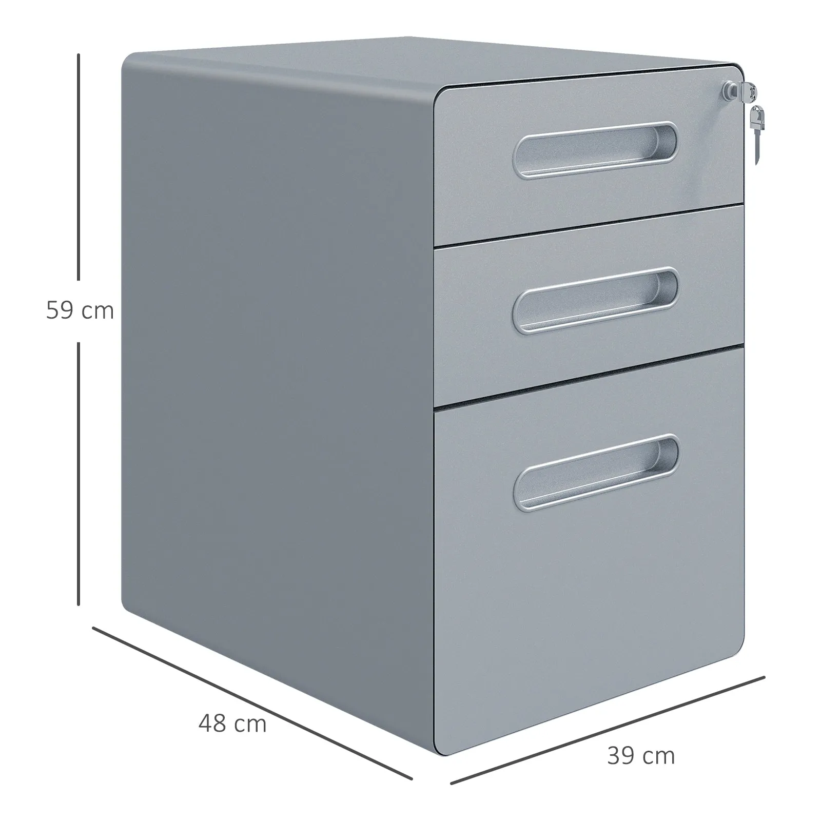 Lockable Cabinet, Rolling Filing Cabinet with 3 Drawers, Steel Office Drawer Unit for A4, Letter, Legal Sized Files