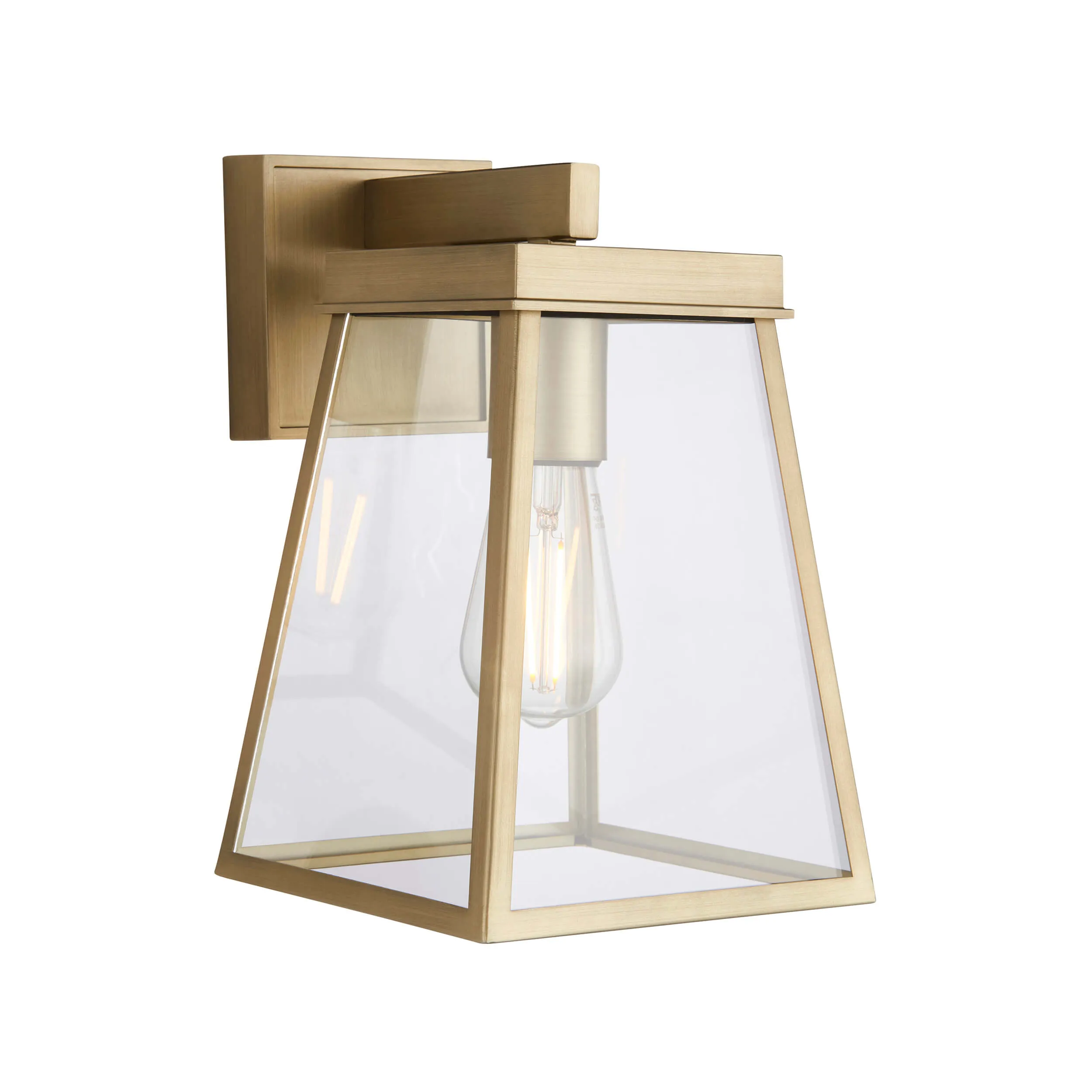 Matt Antique Brass Lantern Wall Light With Clear Glass - ID 12494