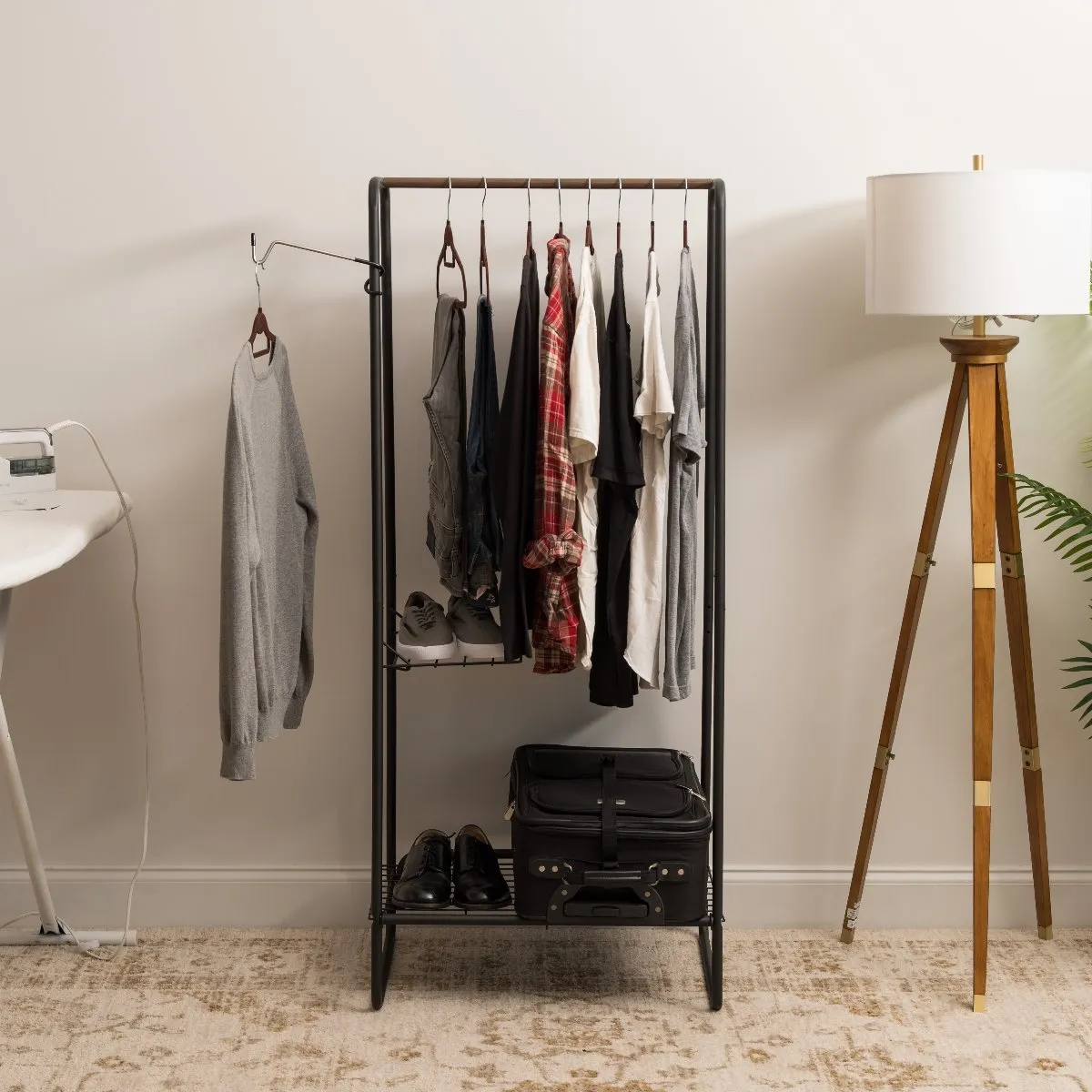 Metal Garment Rack with Wire Shelf - Medium