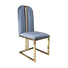 Modern Gold Frame Blue Fabric Dining Chairs Set of 2