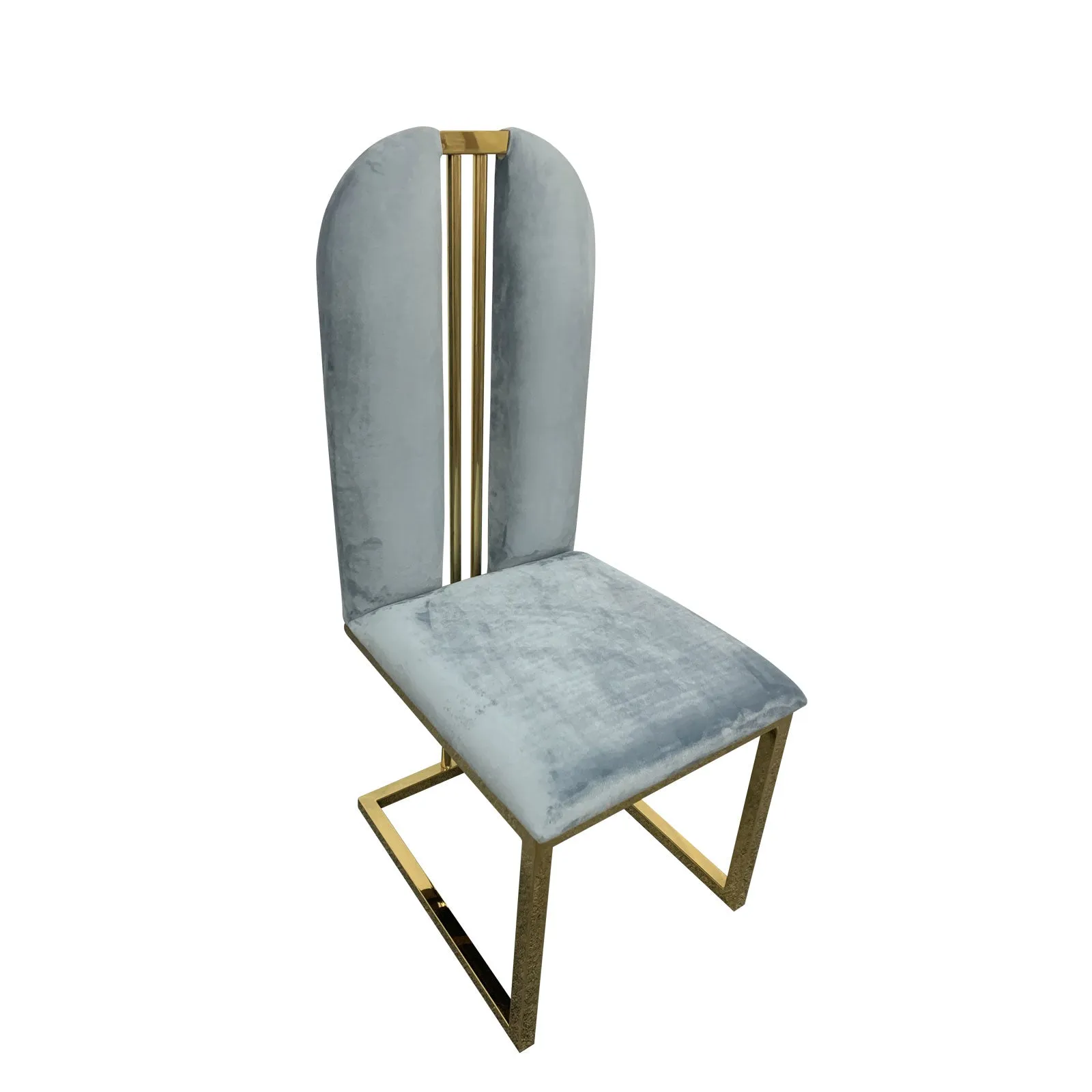 Modern Gold Frame Blue Fabric Dining Chairs Set of 2