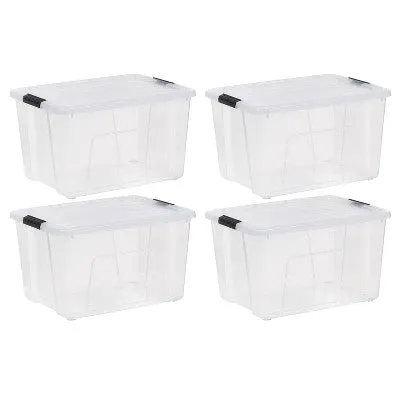 NEW - IRIS 60Qt 4pk Plastic Storage Bins With Lids and Latching Buckles