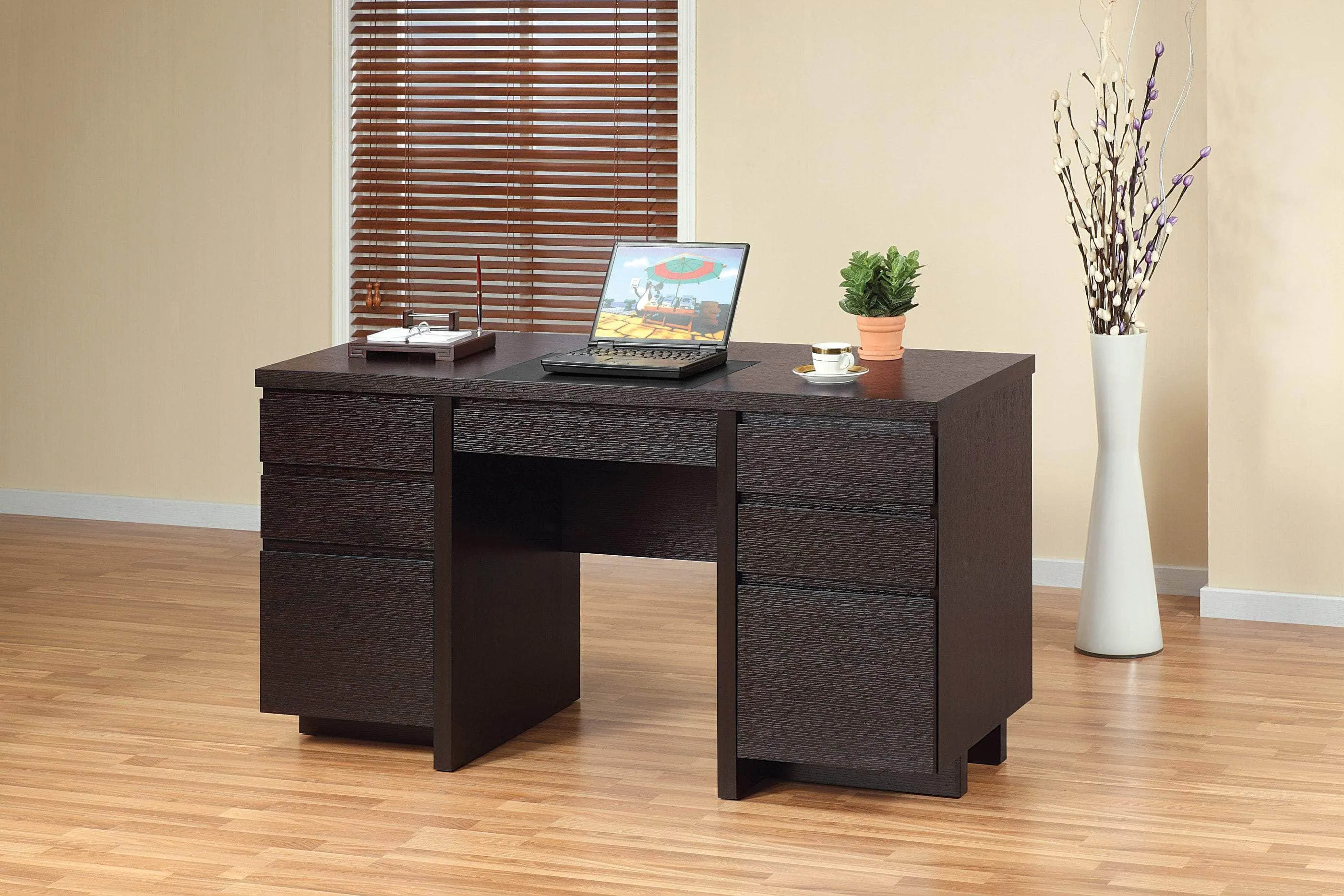 Office Desk with 7 Storage Drawers in Red Cocoa