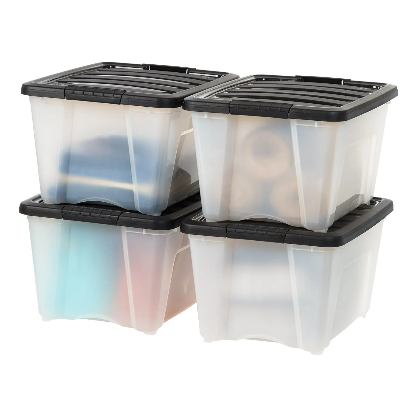 Plastic Storage Bins, Stackable Storage Container with Secure Latching Buckles and Black Lid, 32 Qt.