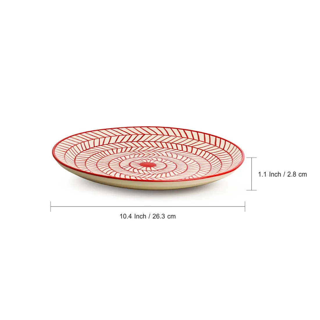 Red Chevrons' Hand-Painted Ceramic Dinner Plates (Set Of 4 | 25.4 cm | Microwave Safe)