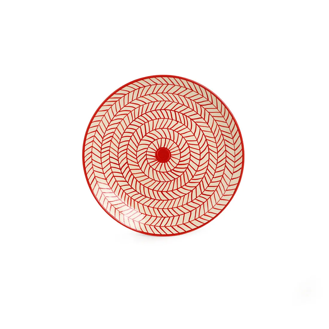 Red Chevrons' Hand-Painted Ceramic Dinner Plates (Set Of 4 | 25.4 cm | Microwave Safe)