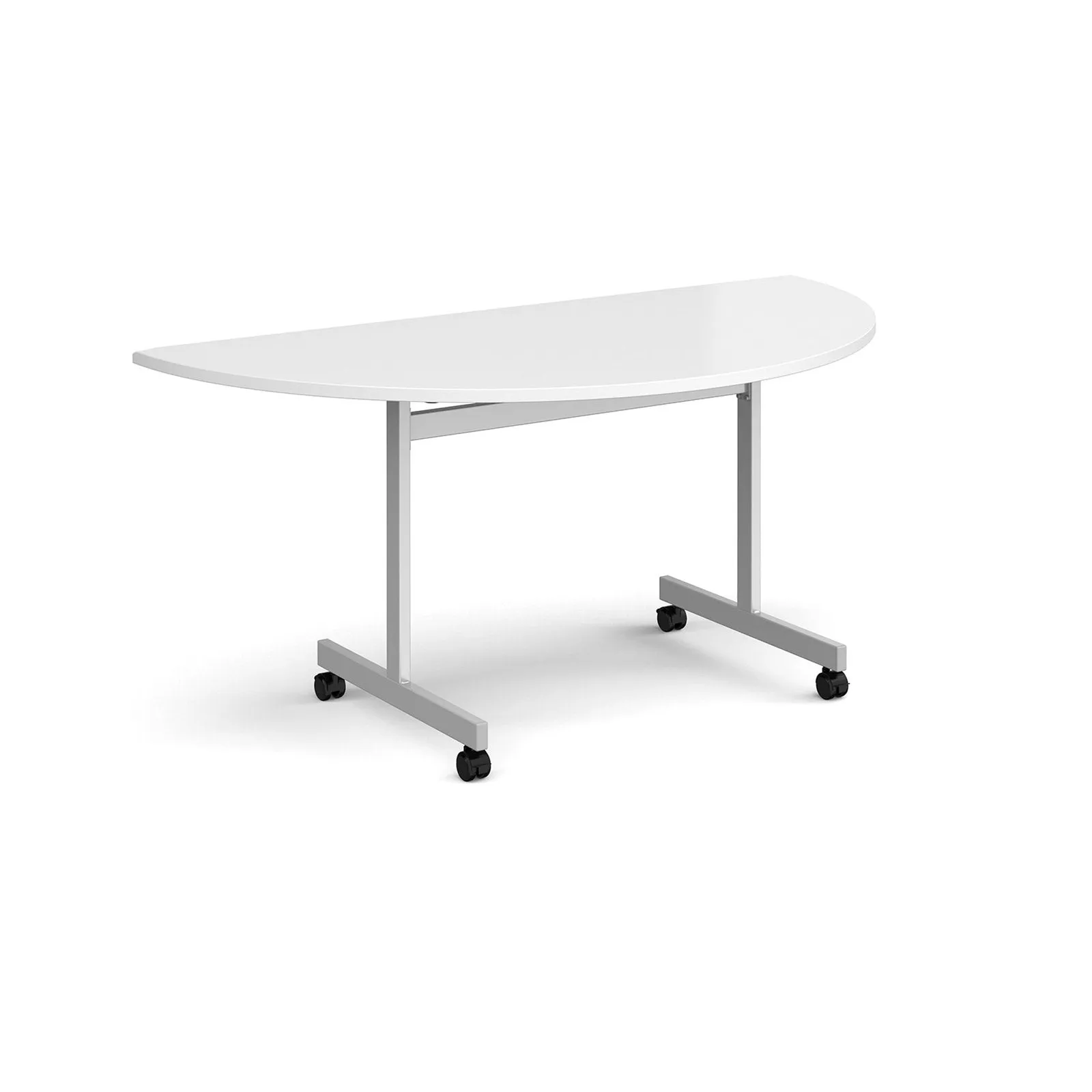 Semi circular fliptop meeting table with silver frame