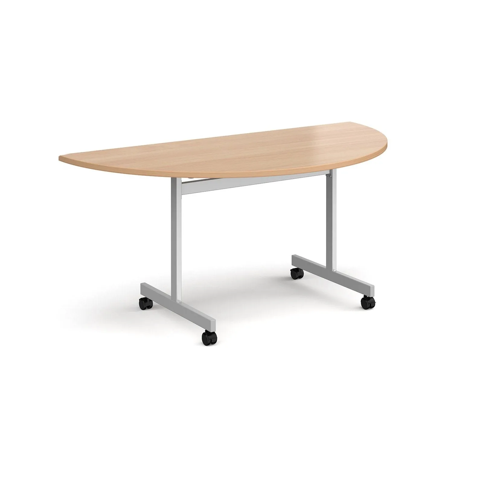 Semi circular fliptop meeting table with silver frame