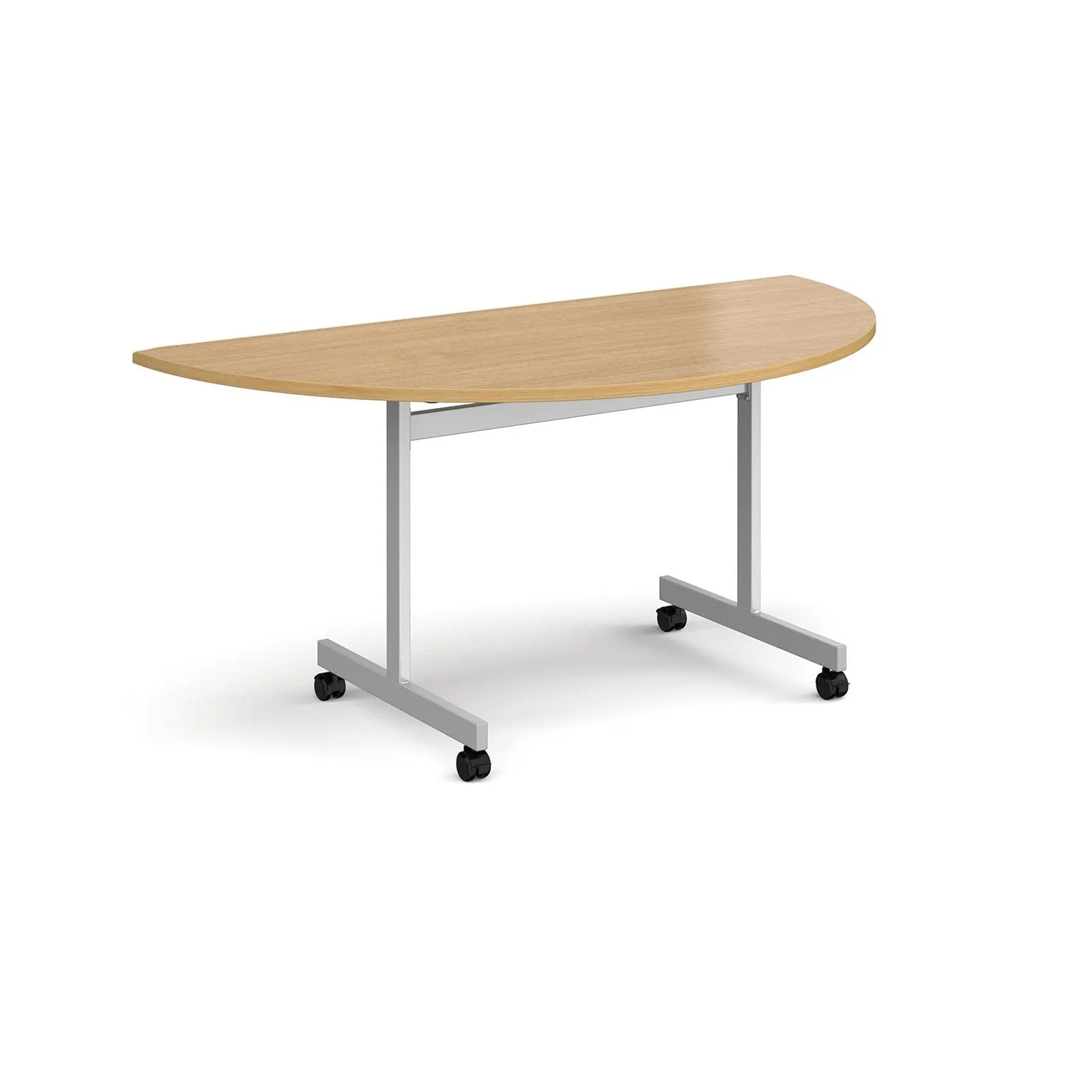 Semi circular fliptop meeting table with silver frame