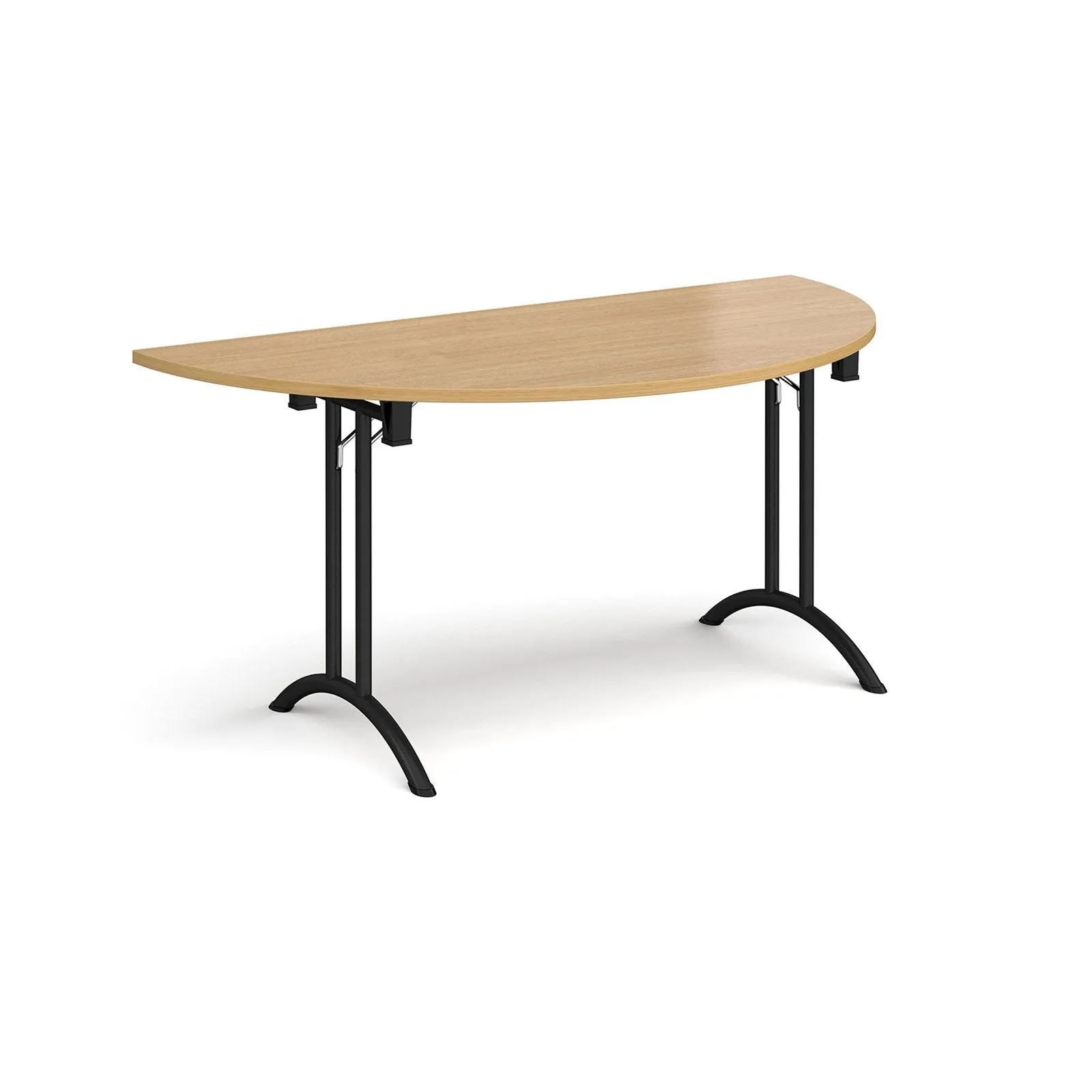 Semi circular folding leg table with curved foot rails