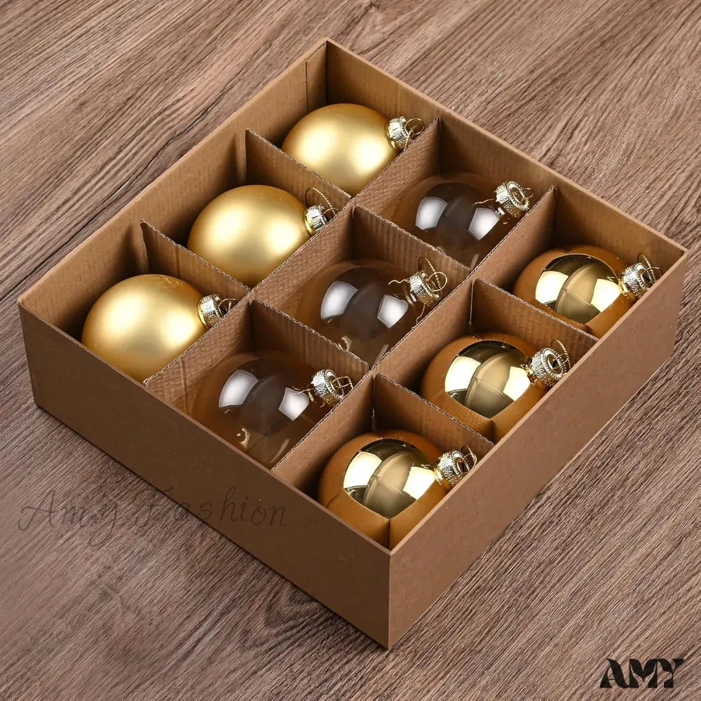 Set of 9 Brown Glass Christmas Ball Ornaments with Various Finishes