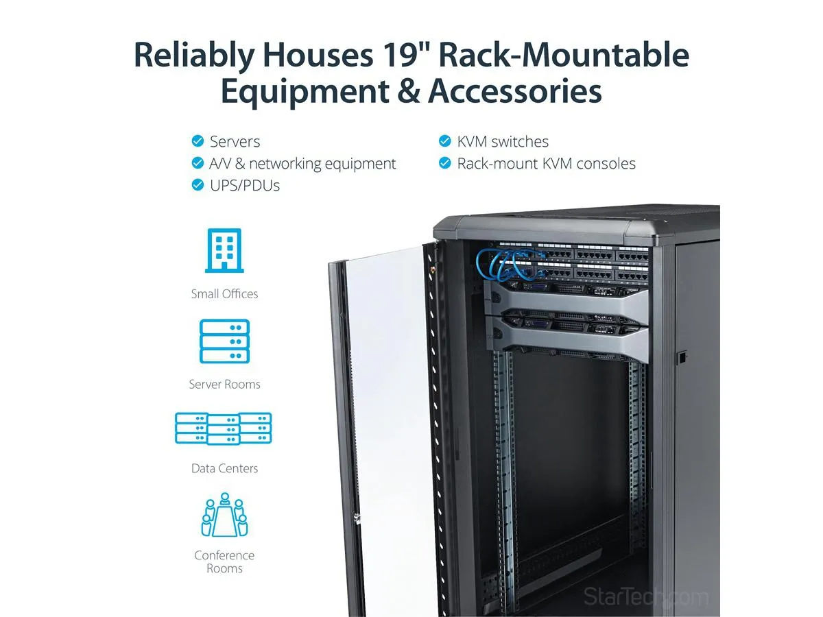 StarTech.com RK2236BKF 22U 36in Knock-Down Server Rack Cabinet