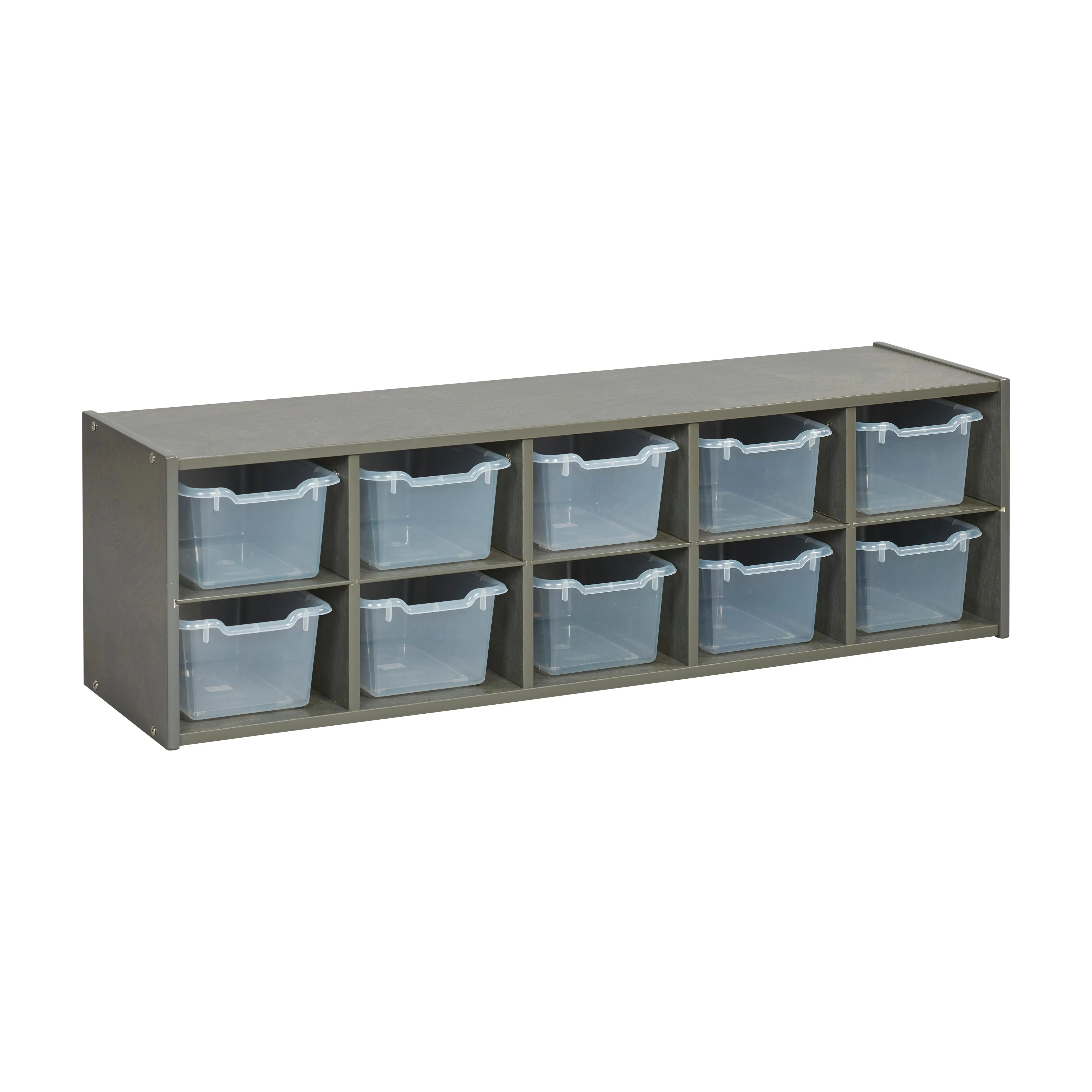 Streamline 10 Cubby Tray Cabinet with Scoop Front Storage Bins, 2x5, Grey Wash, Classroom Furniture