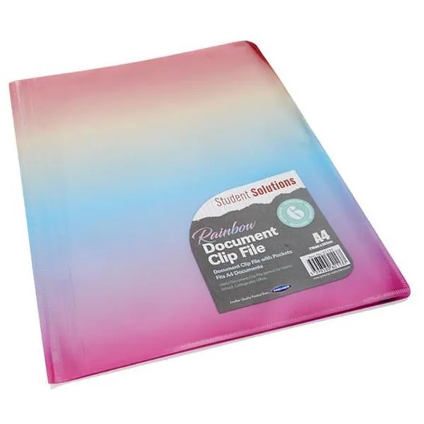 Student Solutions A4 7 Pocket Document Clip File - Rainbow