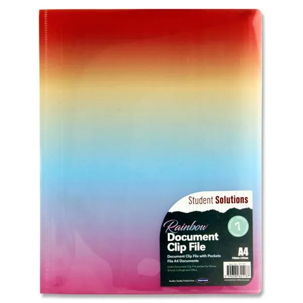 Student Solutions A4 7 Pocket Document Clip File - Rainbow