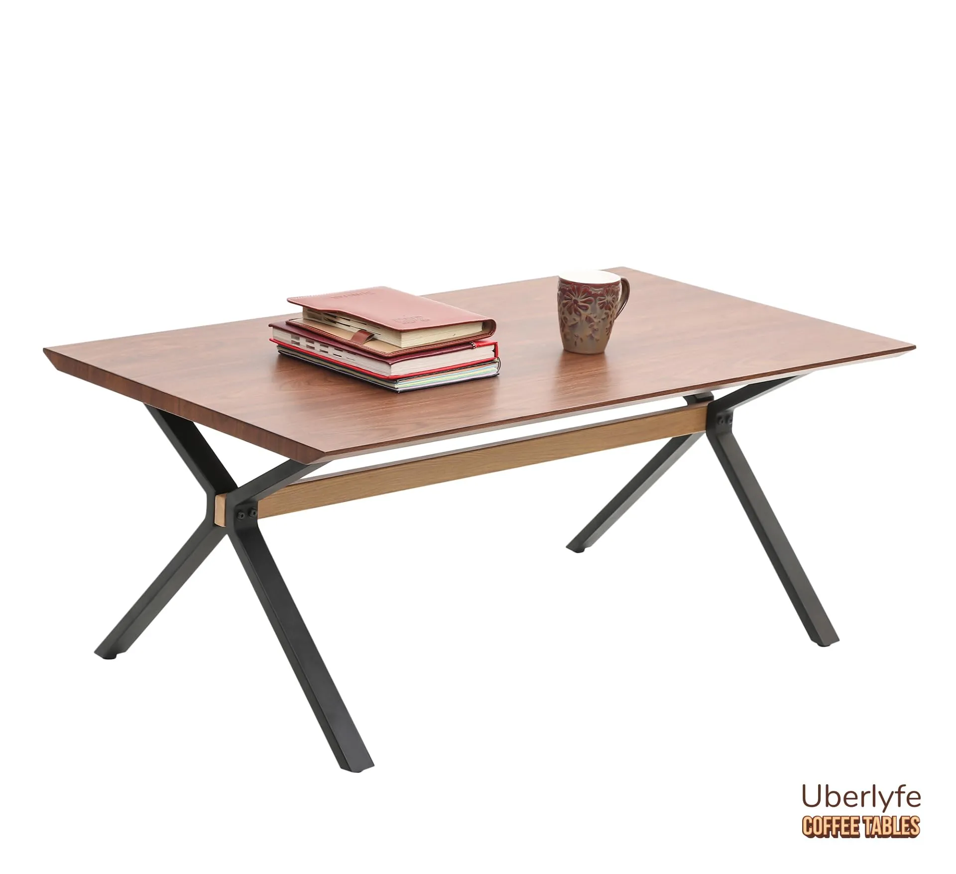 uberlyfe Coffee Table for Living Room, Cocktail Table, Center Table for Bedroom, Office | Teak Wood Finish | H Type, Large