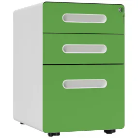 Vinsetto 3 Drawer Modern Steel Filing Cabinet w/ 4 Wheels Lock Box Green